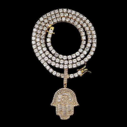 Hip Hop  Inlaid Zircon Palm Pendant